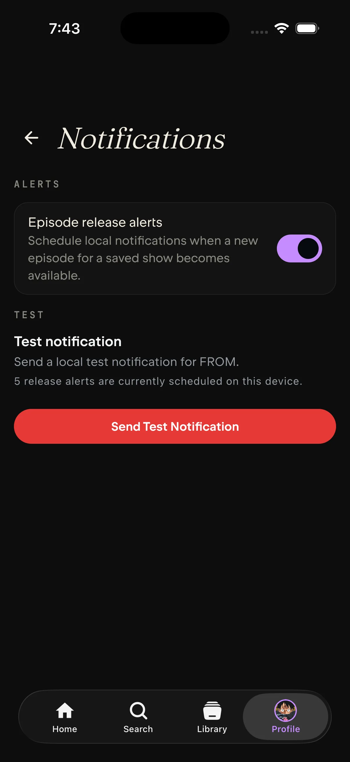 Aurora notifications settings